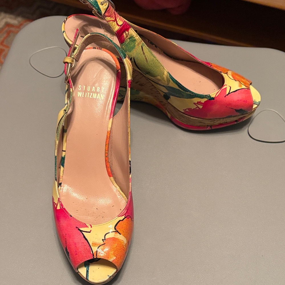 Stuart Weitzman Colorful Floral Wedge Sandals